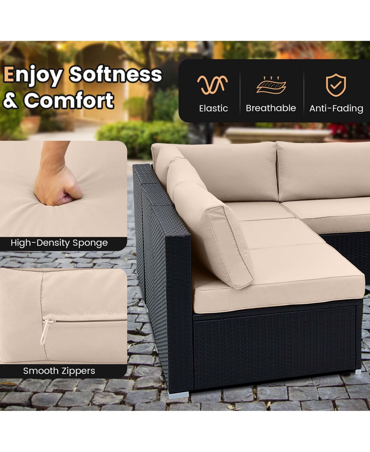Costway 10 Pieces Patio Rattan Furniture Set Outdoor Wicker Sofa Table Cushioned Seat
