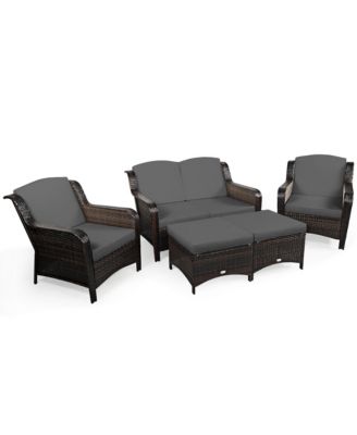 5 Pieces Patio Furniture Set Outdoor Rattan Conversation Sofa Set with  Cushions