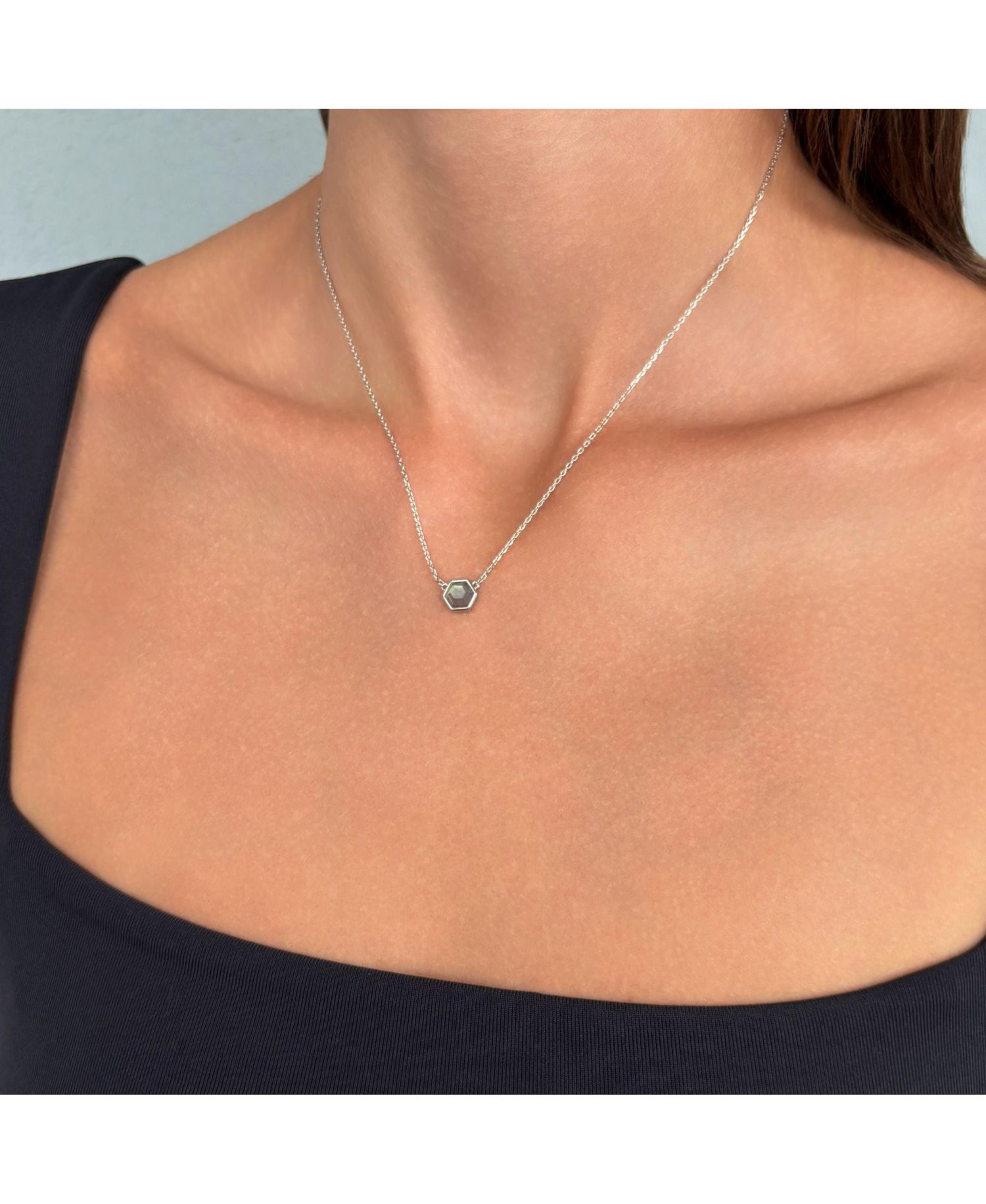 Silver Plated Hexagon Labradorite Pendant Necklace