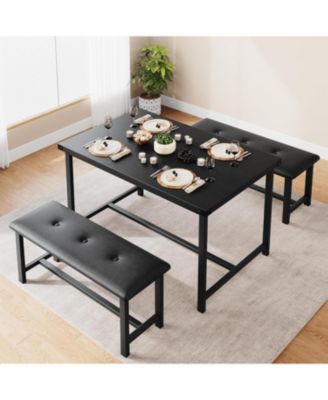 Dining Table Set for 4, Kitchen Table with Upholstered Bench, Rectangular Dining Room Table Set with 2 Benches, 3Pieces Kitchen Table Set