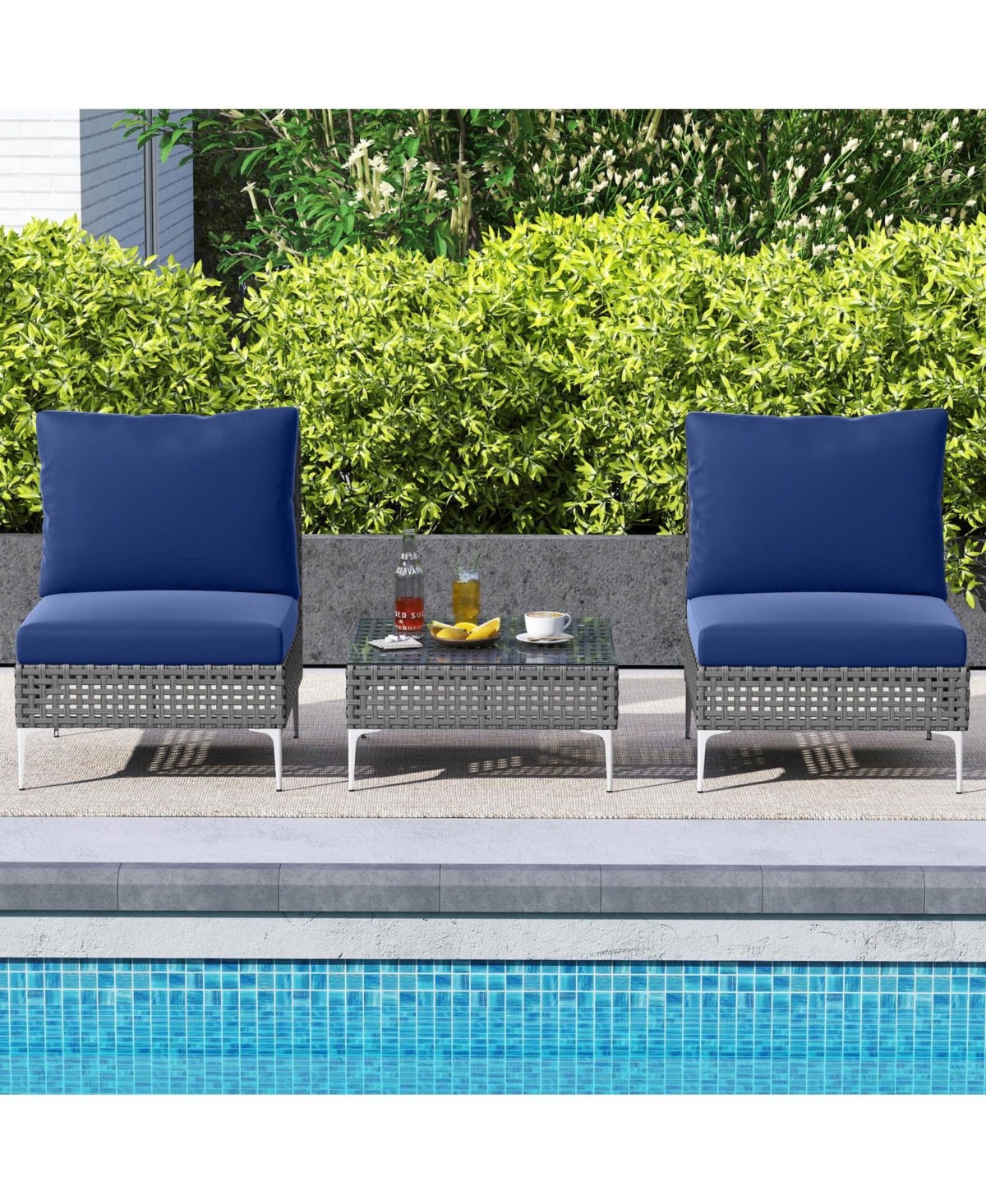 Costway 3 Pieces Patio Furniture Set with Tempered Glass Coffee Table Soft Back and Seat Cushions