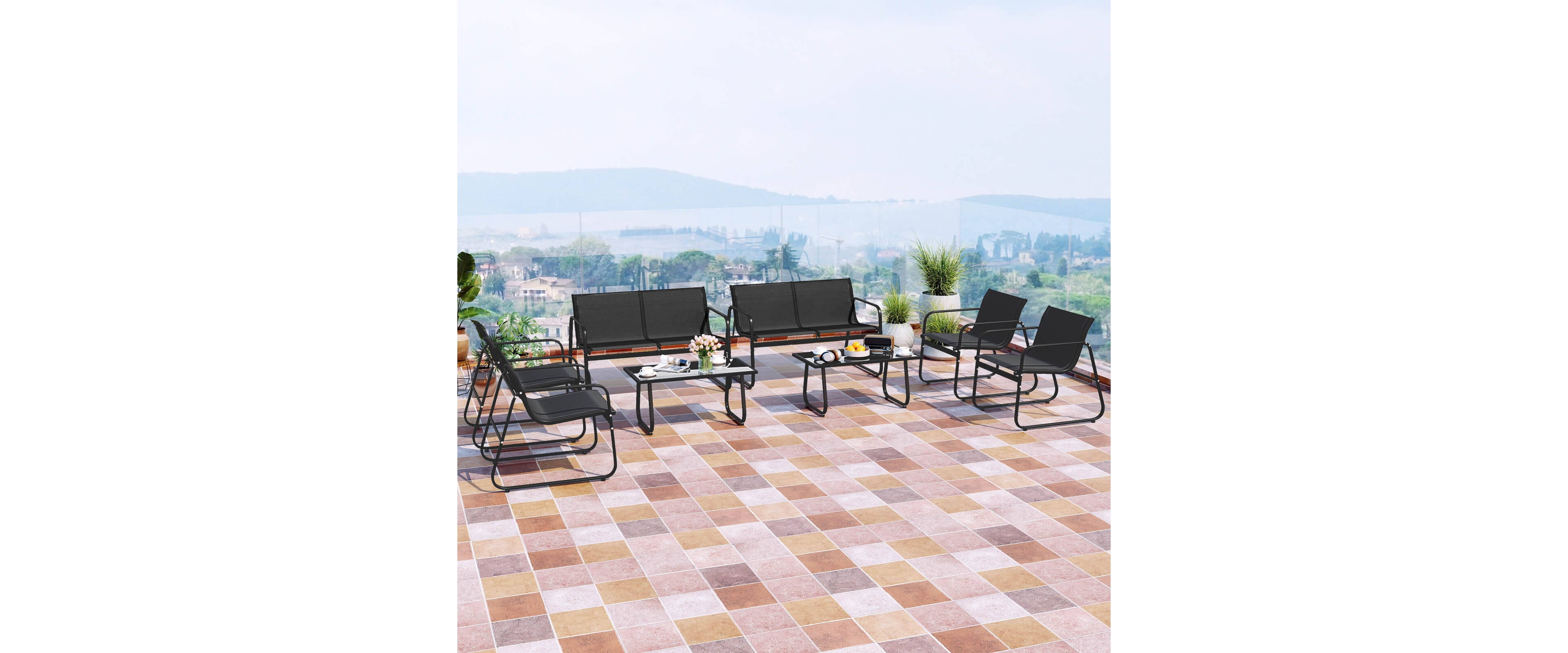 Costway 8 Piece Patio Furniture Set Fabric Lawn Chairs and Loveseat with Coffee Table