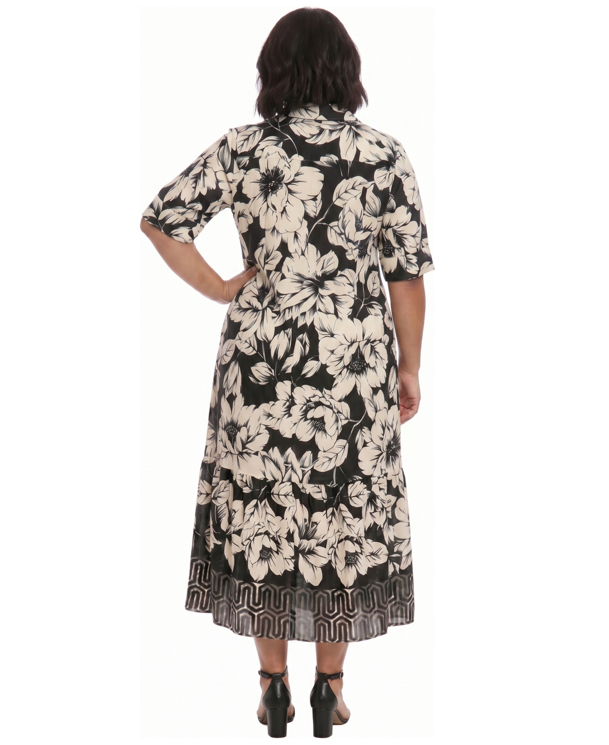 London Times Plus Collared Placement Print Dress