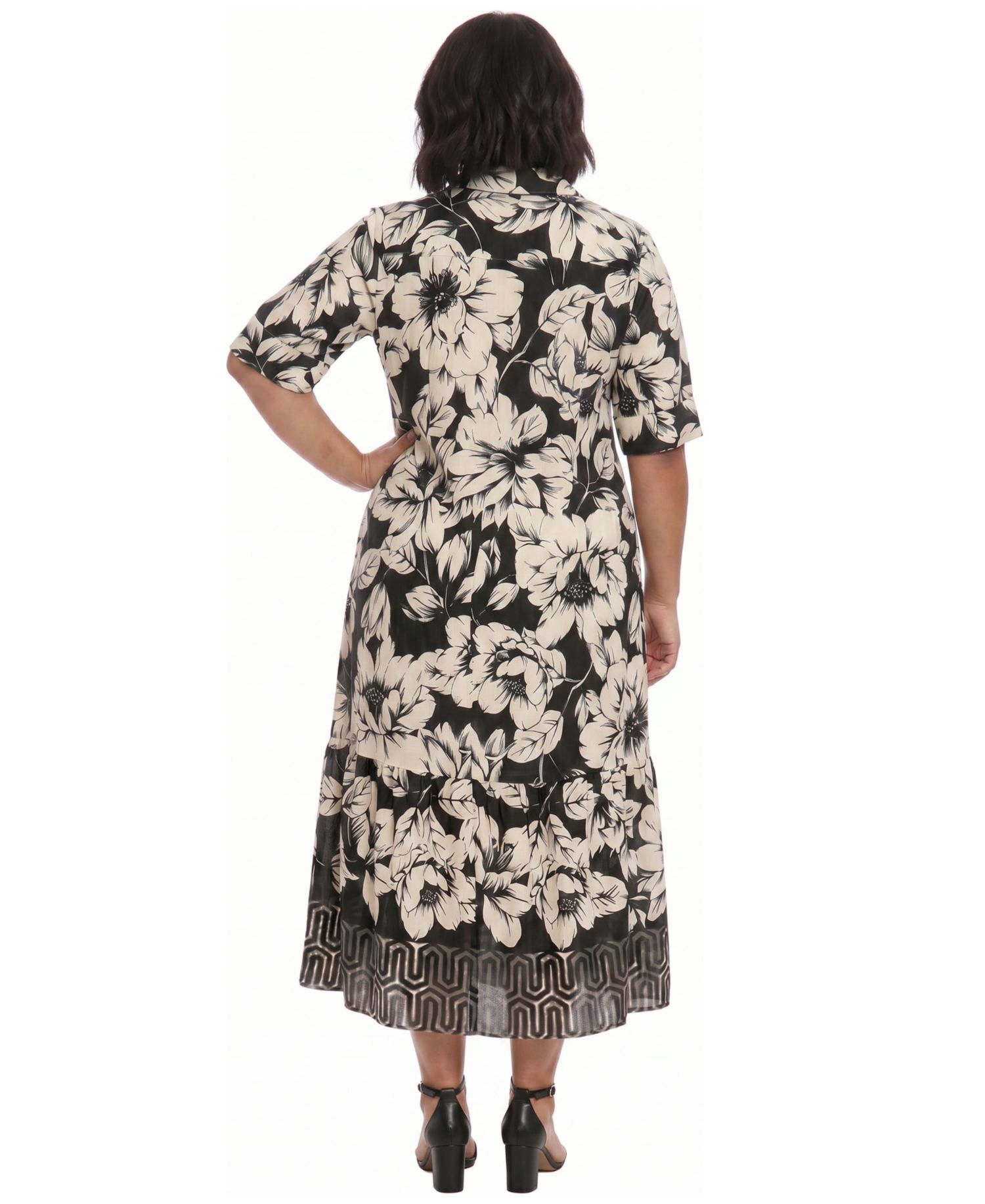 Plus Size Collared Placement Print Dress
