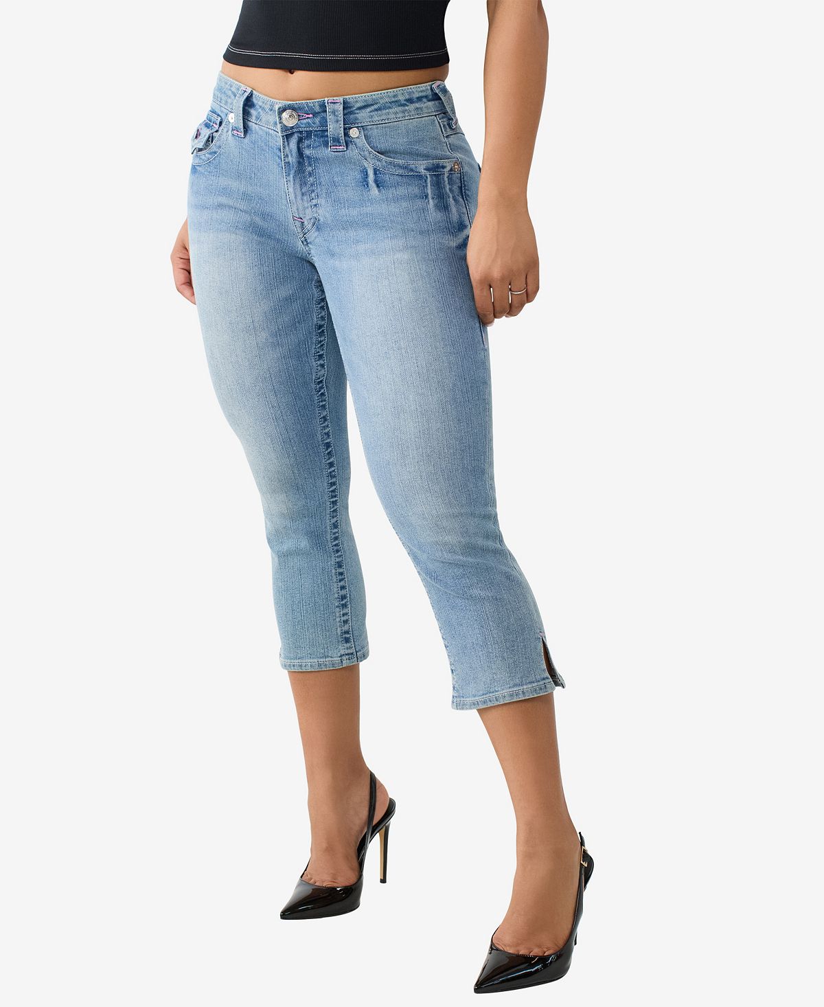 True Religion Women's Jennie Skinny Flap Capri Jeans view 3 — MAYCSS fashion products