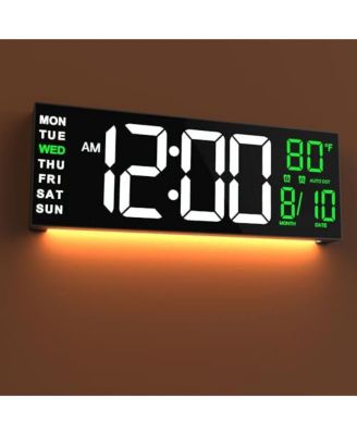 16 Inch Large Digital Wall Clock  8 RGB Colors Auto DST Temperature Night Light Countdown Timer Wall or Desktop Memory Backup