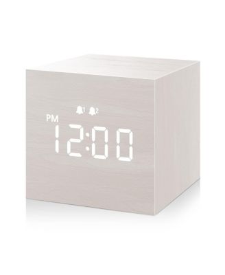 2.5 Inch Mini Wooden Digital Alarm Clock  Dual Alarms with Weekday Weekend and Everyday Modes Adjustable Brightness USB Powered