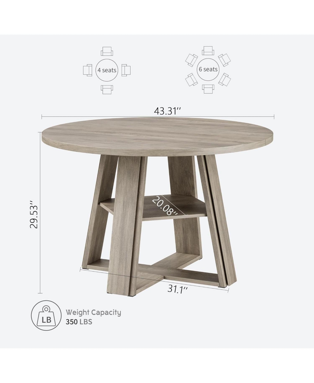 gaomon 43.3 Inch Extendable Kitchen Dining Table for 4-8 with Storage Shelf for Kitchen, Apartment