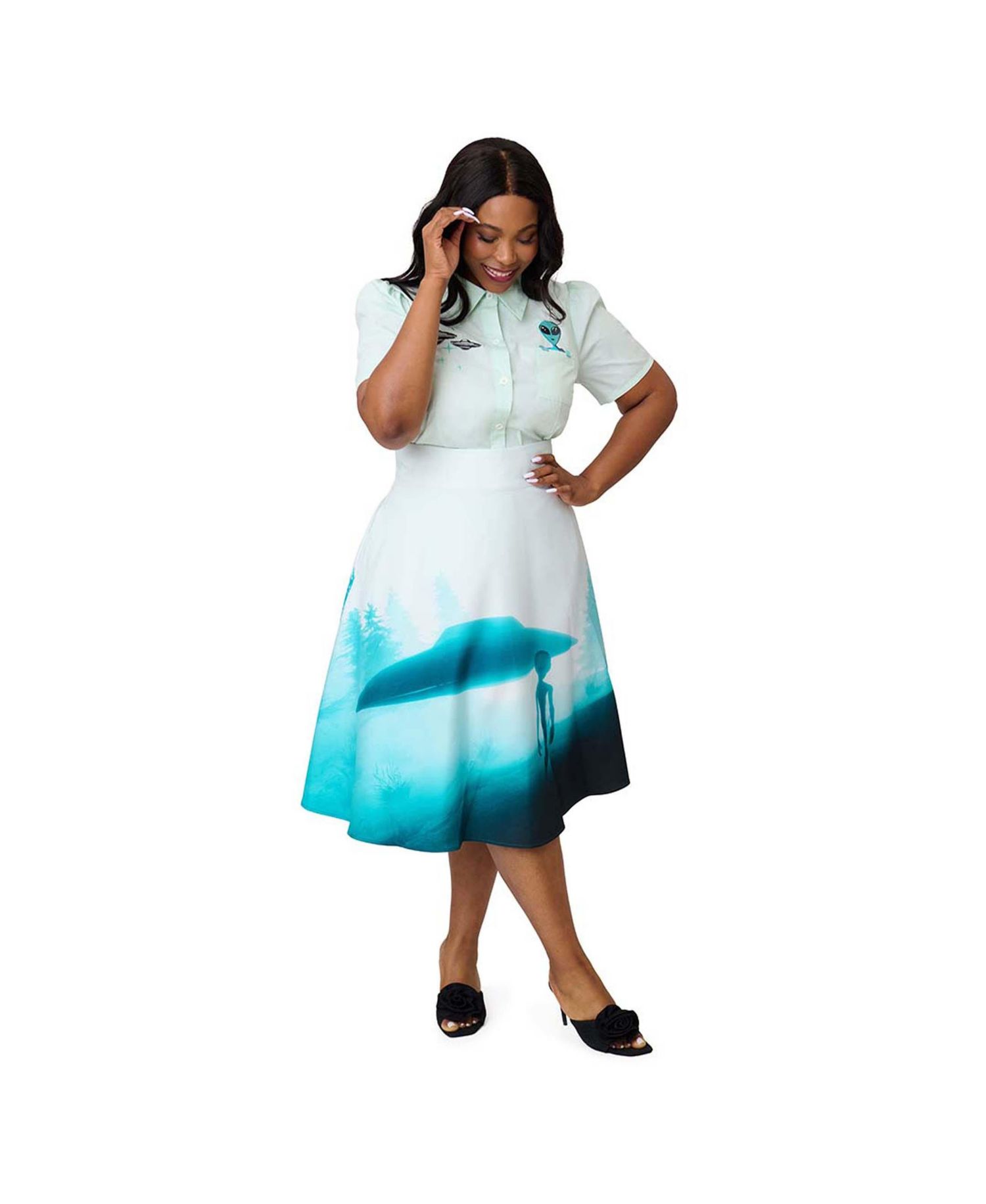 Plus Size Retro Style High Waist Vivien Swing Skirt