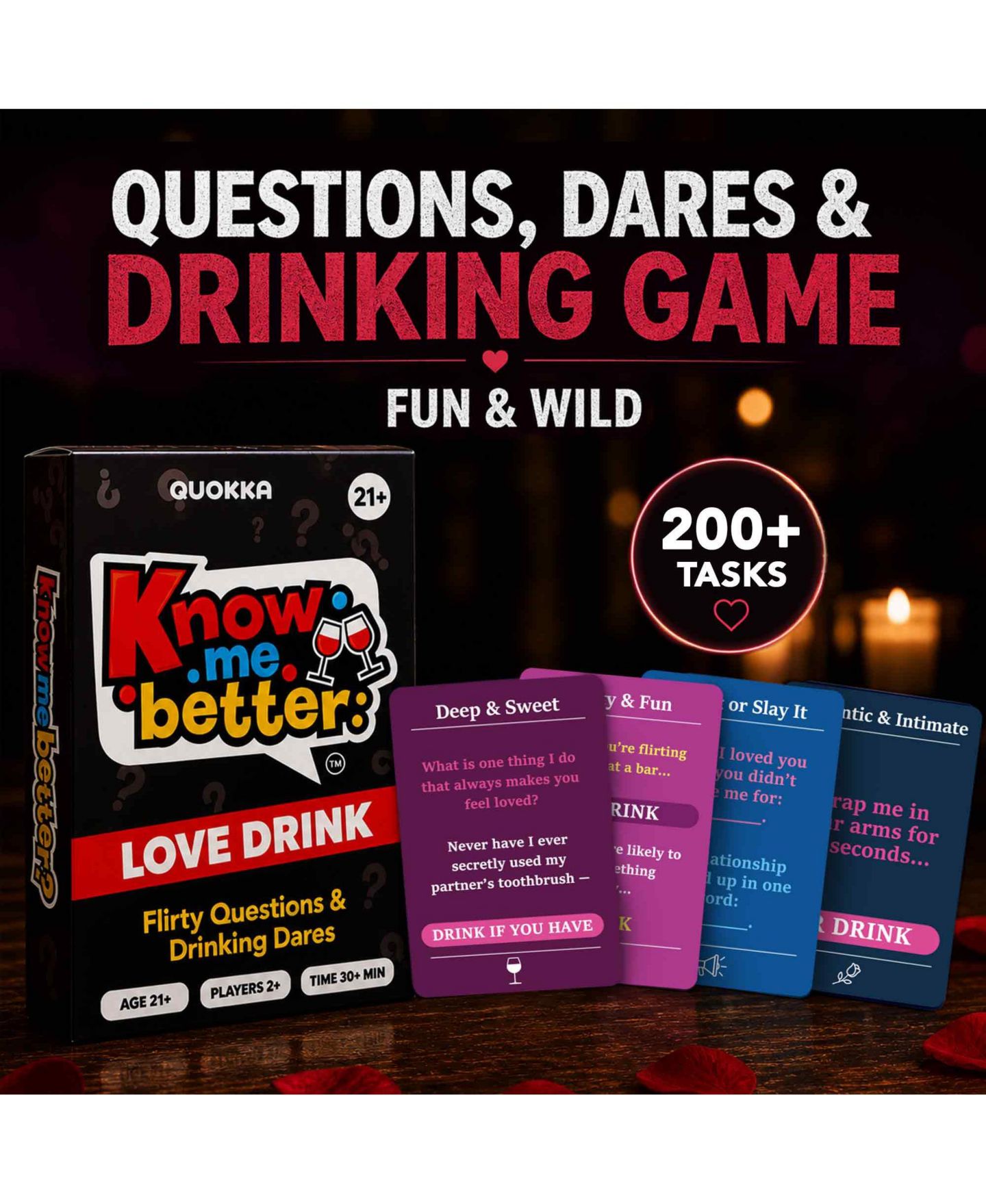Детская карточная игра Quokka Couples Card Game Collection - Date Night Conversation Starters, Dares and Playful Challenges for Two, цвет: Love Drink — фото 2