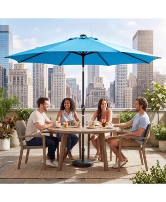 9Feet Patio Umbrella with 32 Solar LED Lights, Outdoor Table Umbrella with Tilt and Crank, 8 Iron Ribs for Garden Deck Patio