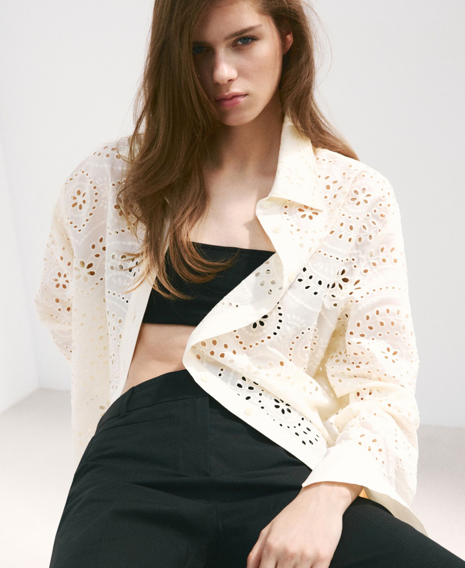 Women's Openwork Embroidery Cotton Shirt