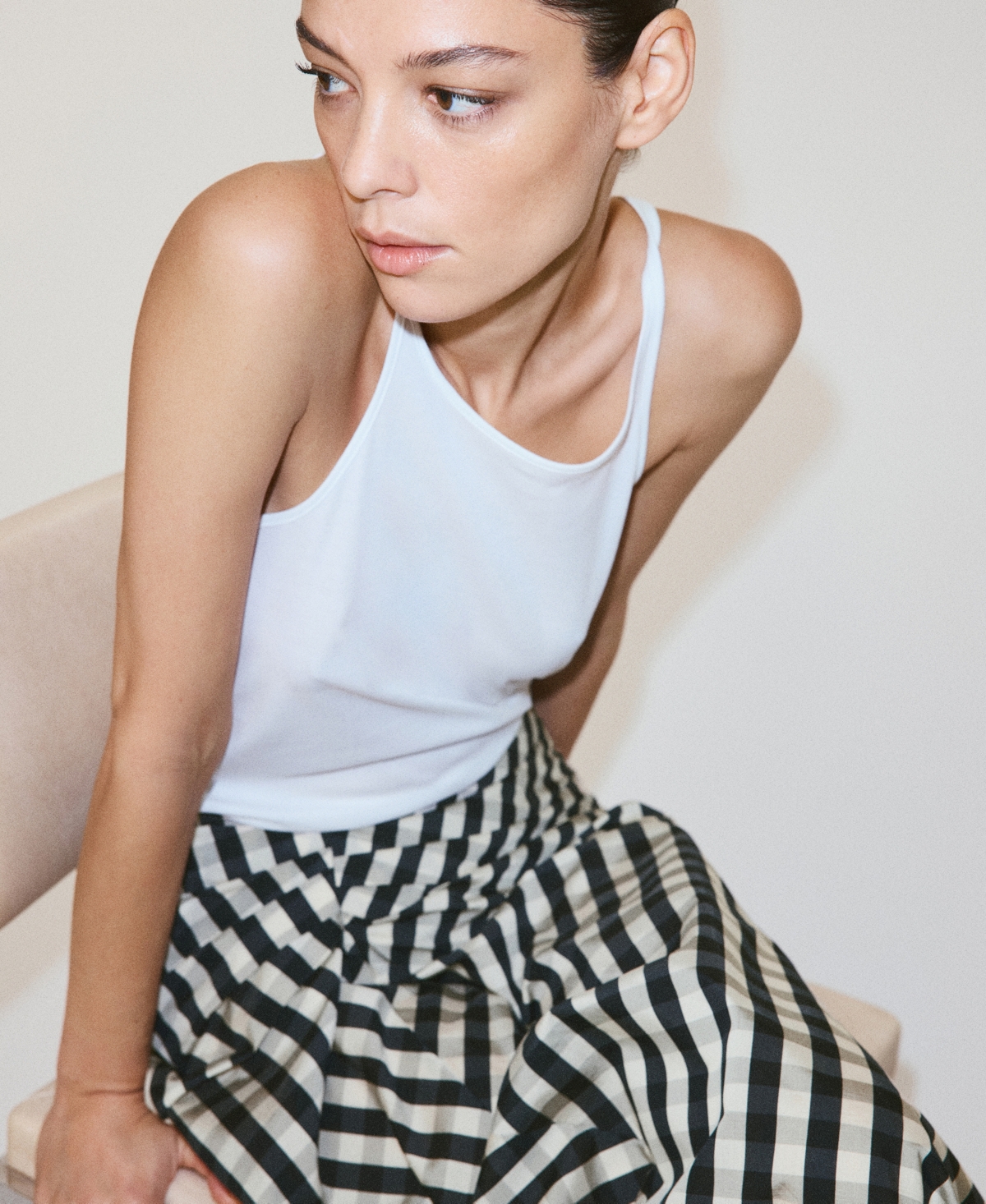 Mango Women's Gingham Midi Skirt