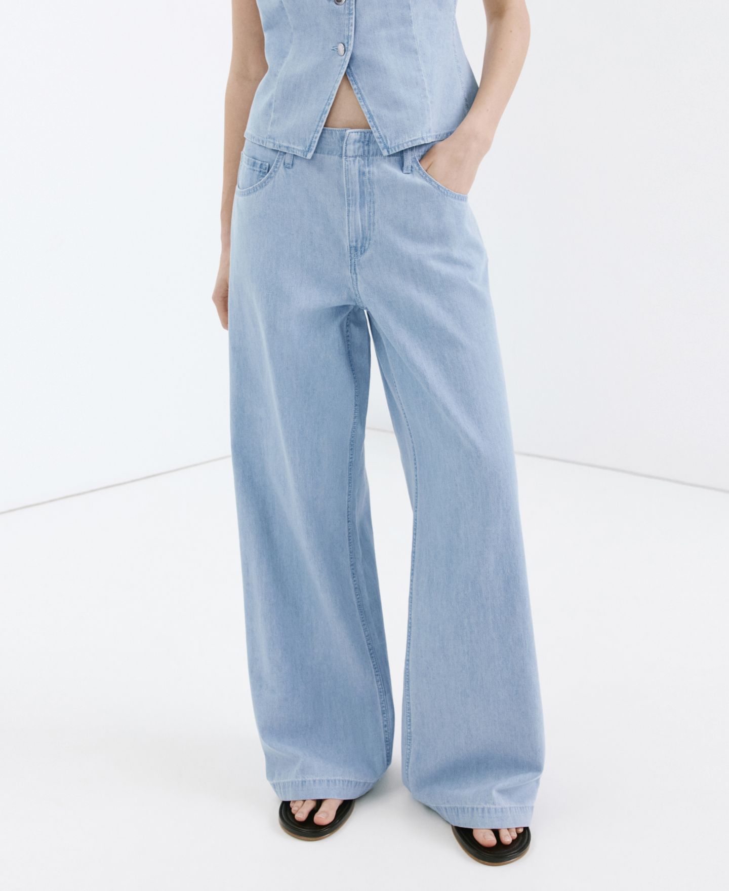 Женские джинсы Mango Wide Leg Mid-Rise, цвет: Светлый синий — фото 9