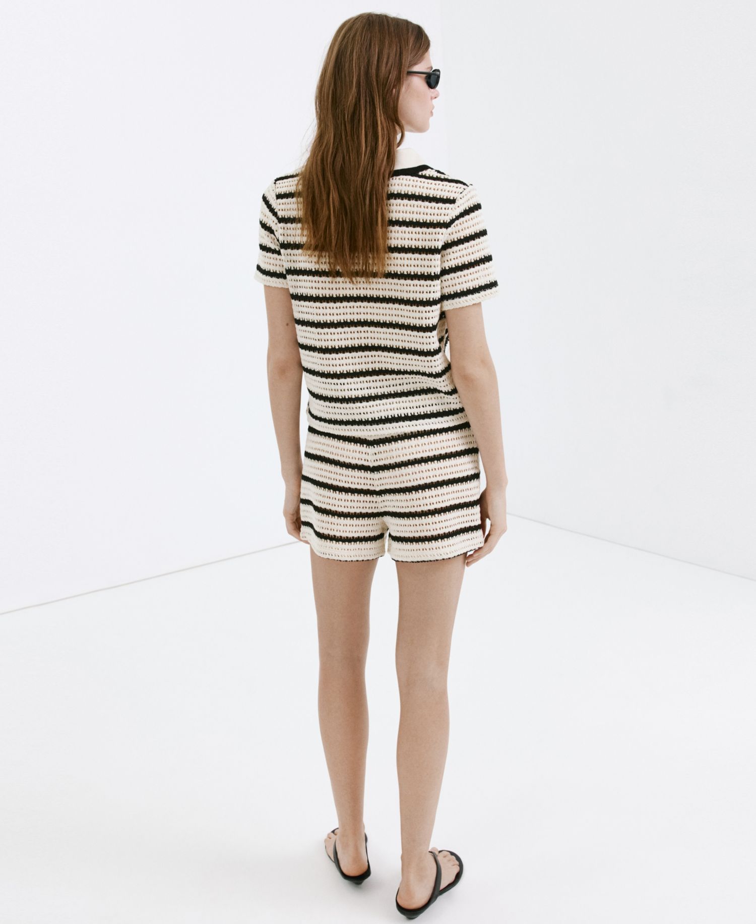 Women's Striped Crocheted Polo Top