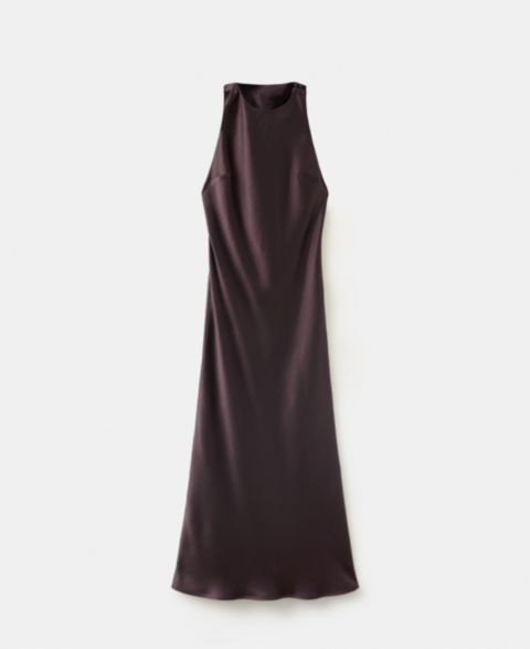 Женское платье Mango Back Detail Satin, цвет: Шоколадный