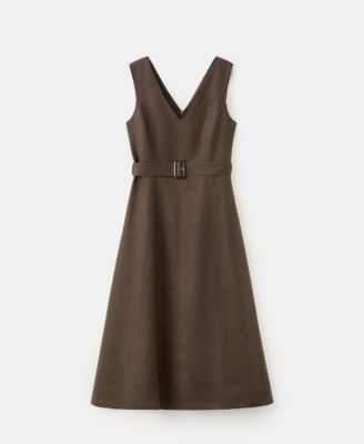 Women's Belt Linen Midi-Dress