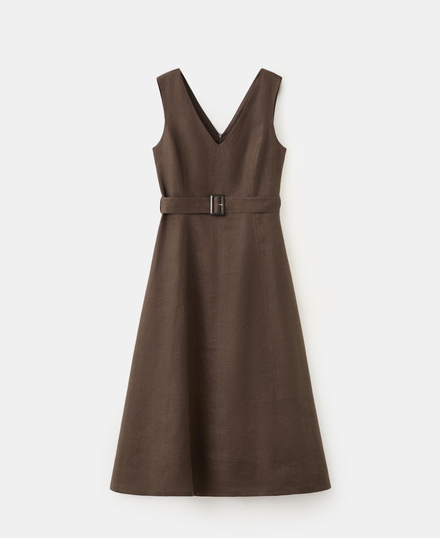 Women's Belt Linen Midi-Dress