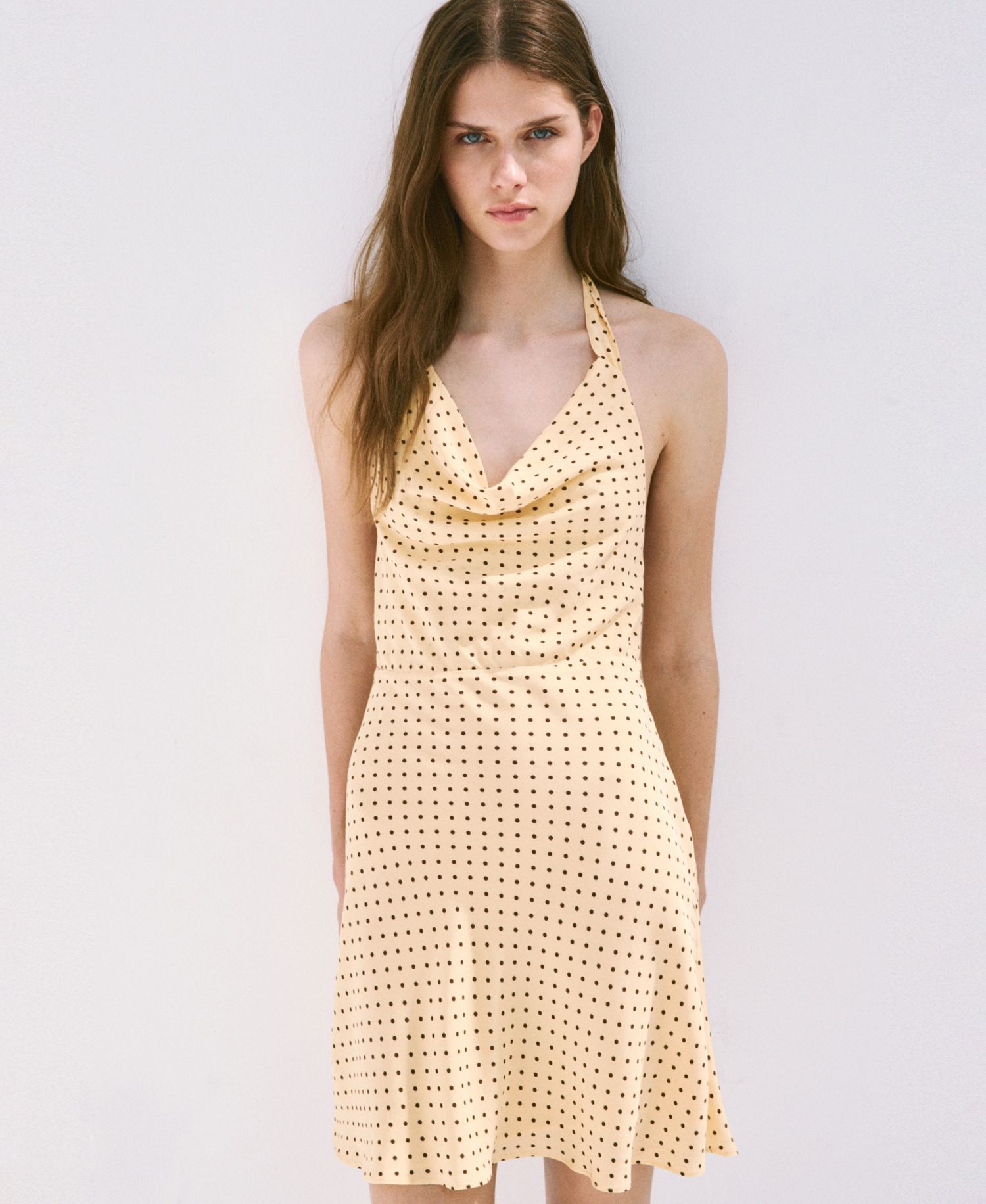 Women's Draped Neck Polka Dot Dress