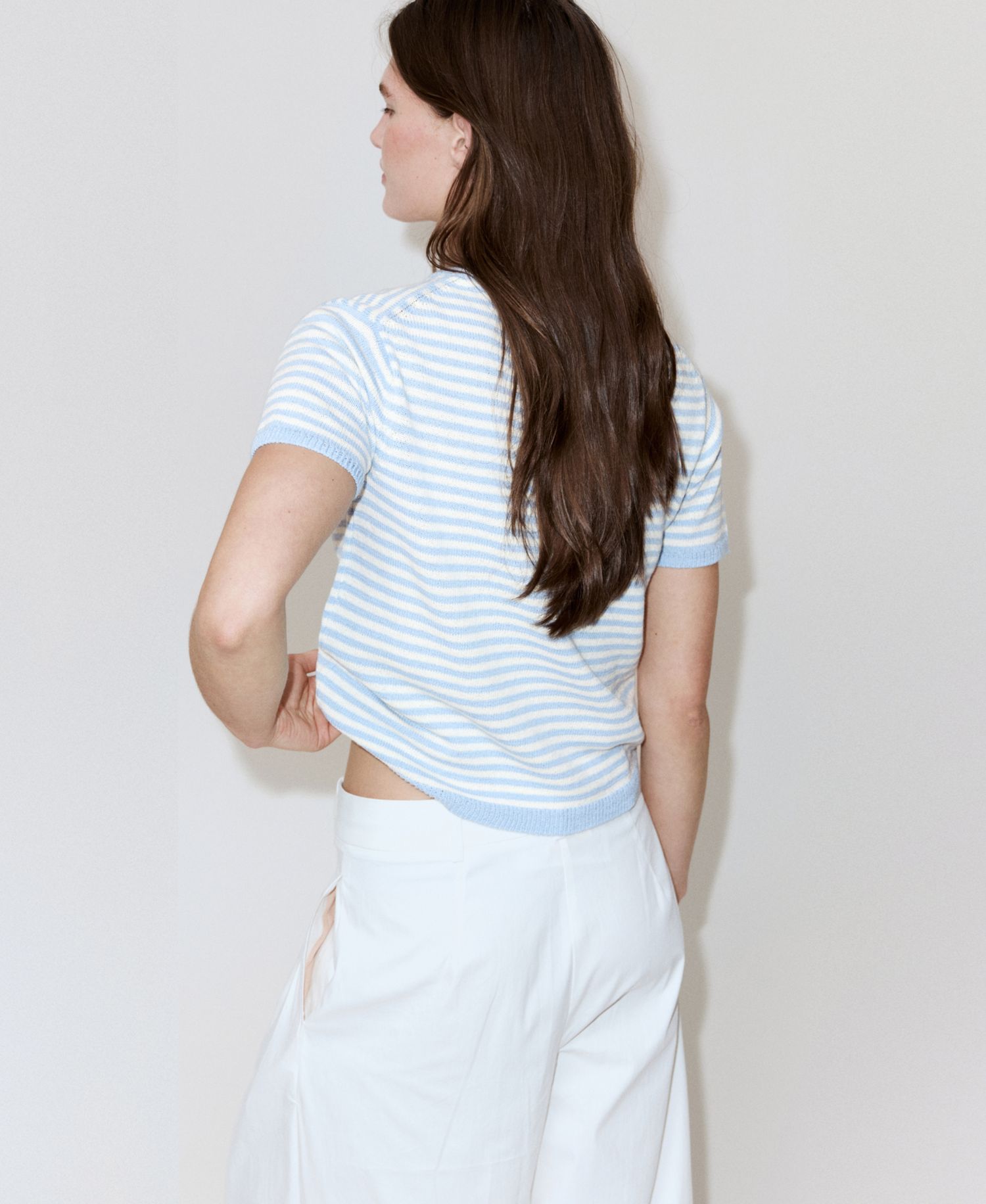 Women's Striped Short-Sleeved Sweater