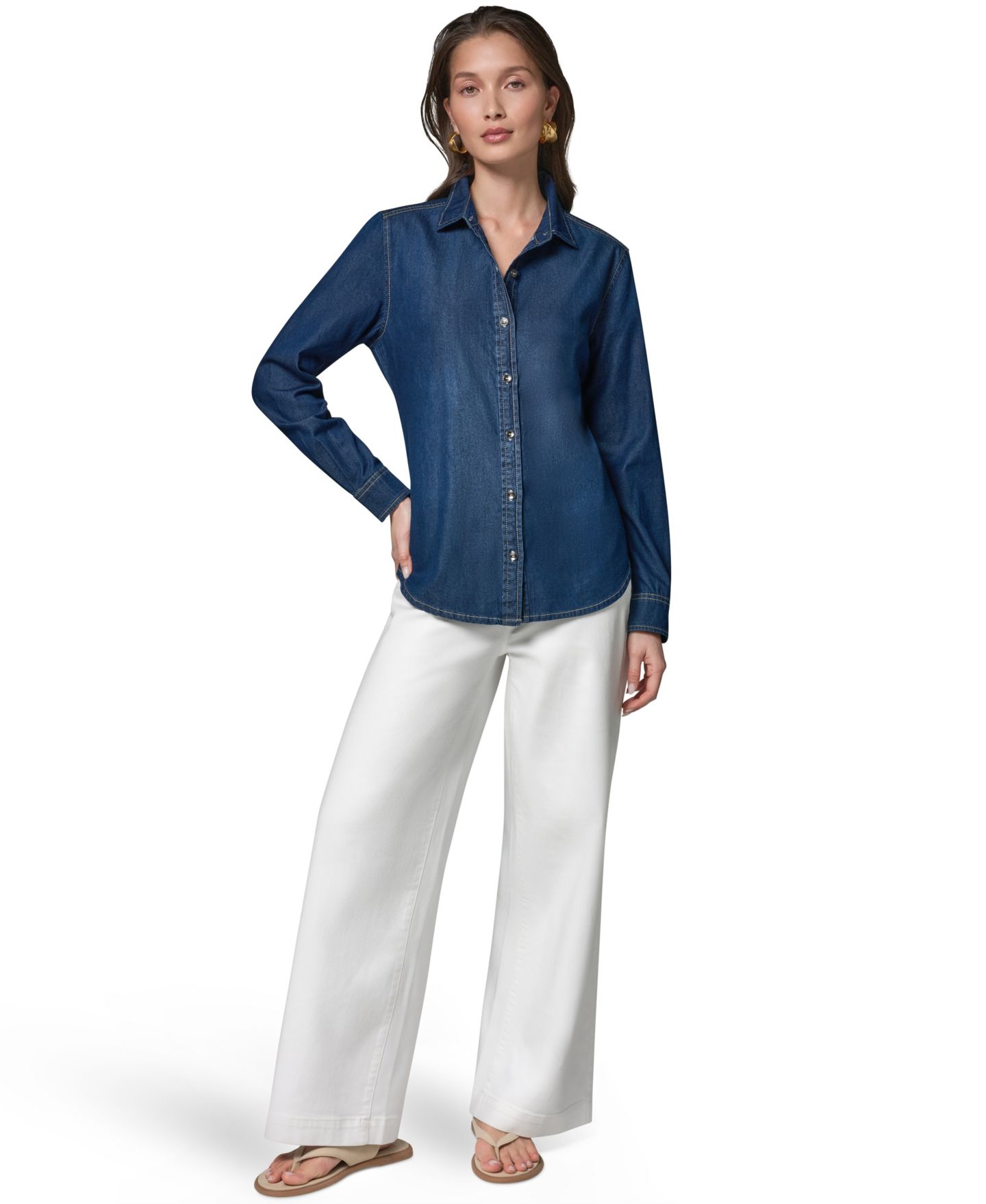 Женская рубашка Donna Karan Weekend Luxe Denim Button Down Denim Shirt, цвет: The Taylor — фото 6