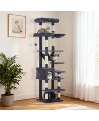 74" Cat Tree for Large Cats, Tall Tower with 11 Scratching Posts, Hammock, Top Perch, Toy Balls, Condo, Heavy Duty House for Adult Big Cats