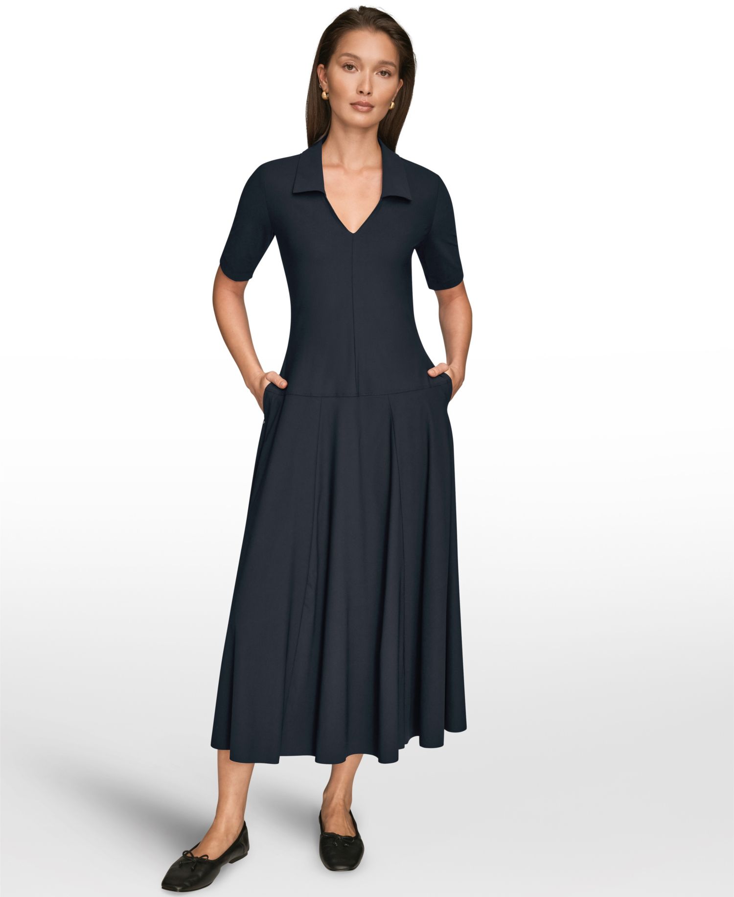 Women's 4-way Stretch Knit Elbow-Sleeve Polo Dress