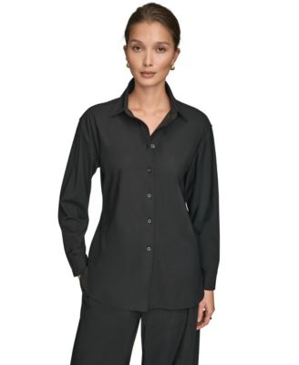 Women's 4-Way Stretch Knit Long Sleeve Button-Front Shirt