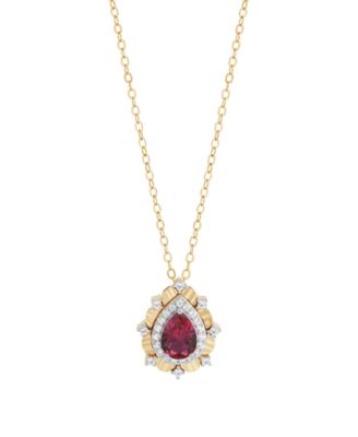 Lab-Grown Ruby (3/4 ct. t.w.) & Sapphire (1/4 ct. t.w.) Pendant Necklace in 14k Gold-Plated Sterling Silver (Also Available in Emerald & Sapphire)