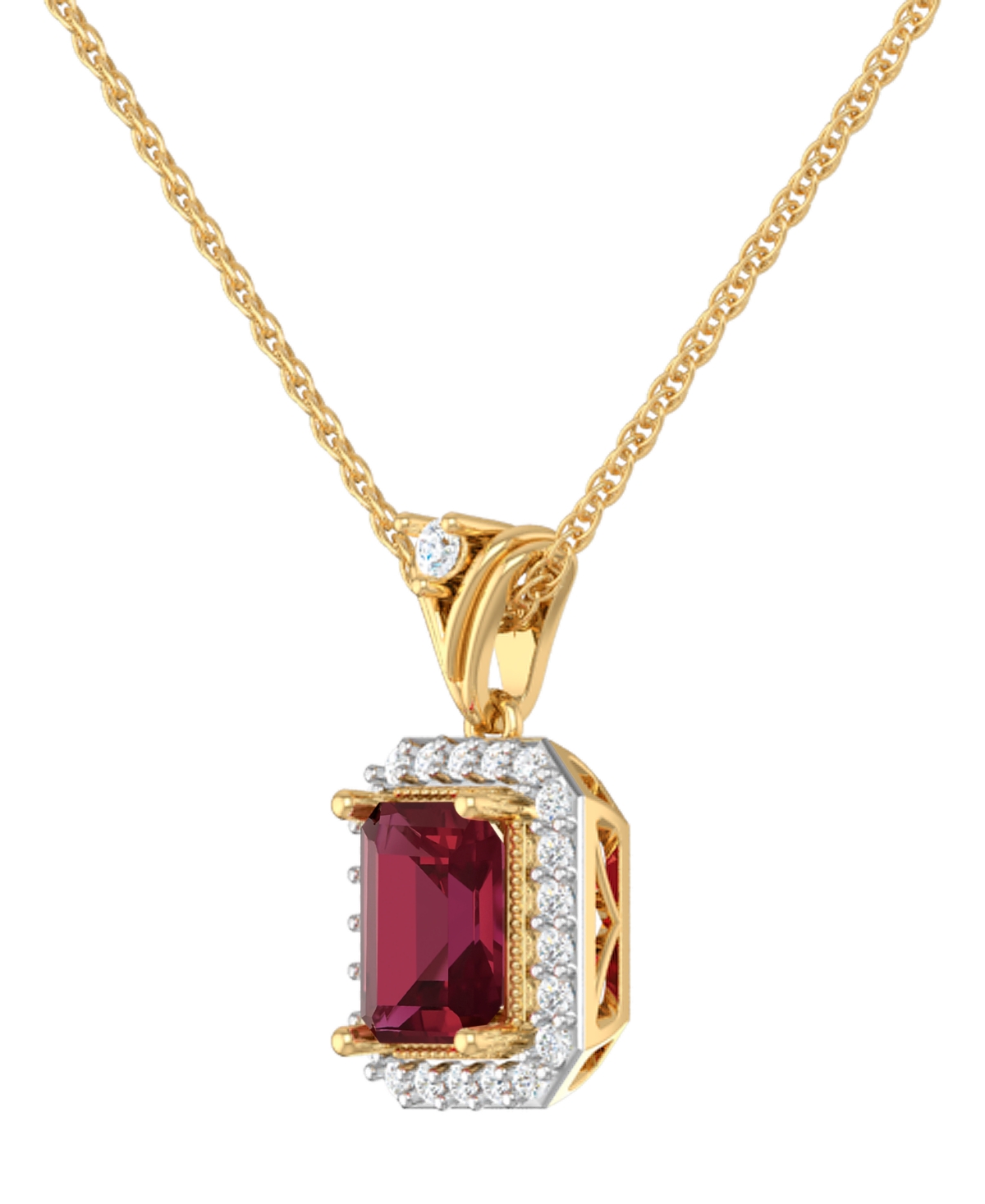 Macy's Lab-Grown Ruby (2 ct. t.w.) & Lab-Grown White Sapphire (1/3 ct. t.w.) Pendant Necklace in 14k Yellow Gold-Plated Sterling Silver