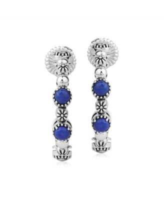 Sterling Silver Lapis 1 Inch Concha Hoop Earrings