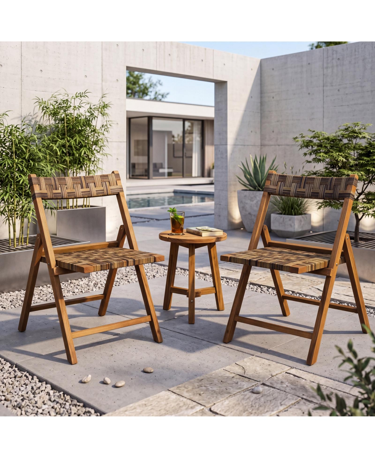 Gymax Teak Wood Folding Chairs Set of 2 400 Lbs Outdoor Seating with110-Degree Contoured Back