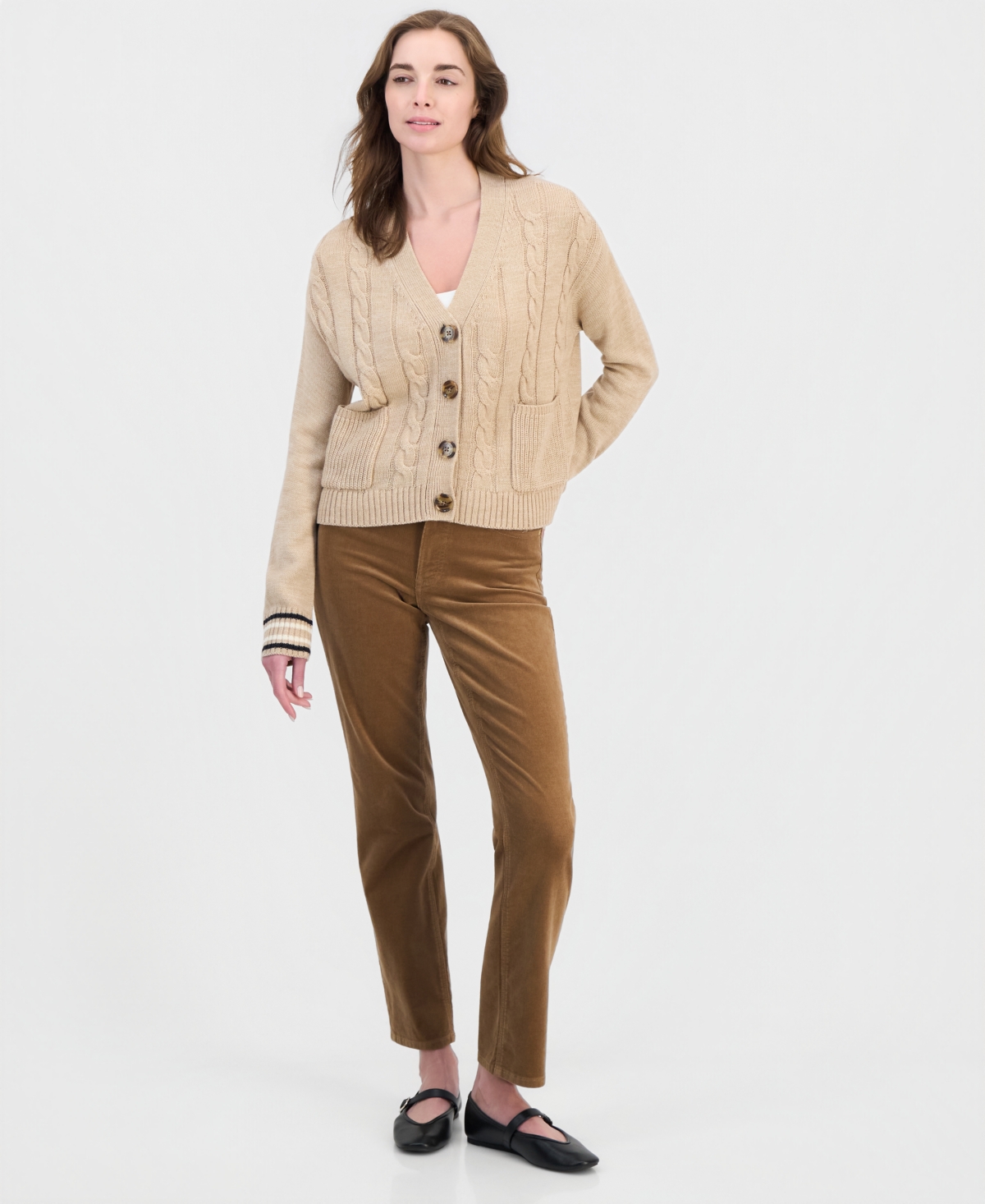 Nautica Women's Cable-Front V-Neck Cardigan