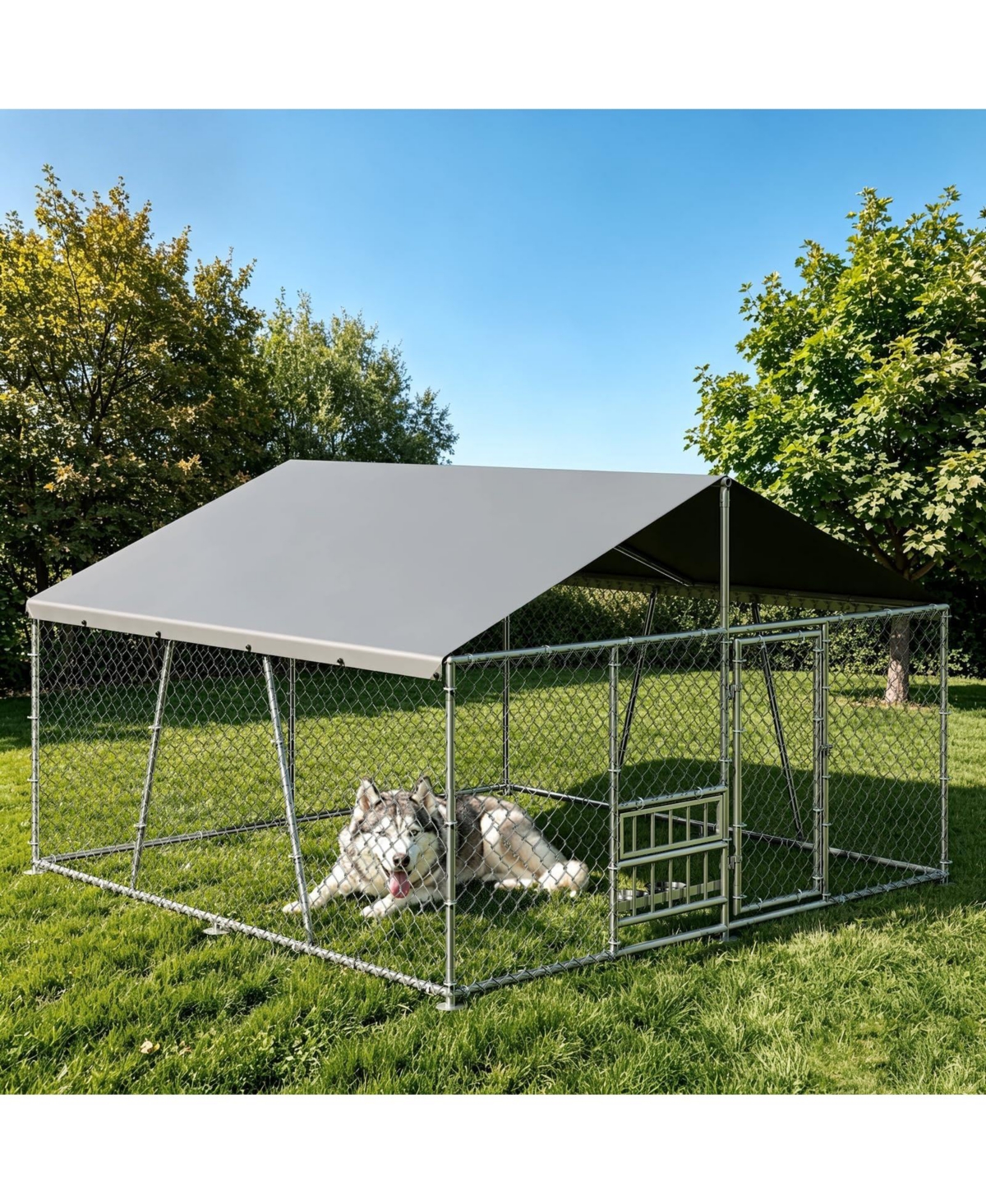 homfan Spacious Heavy Duty Dog Kennel, Secure Metal Pet Crate with Lockable Door, Weather Protection Roof, for Large Dogs