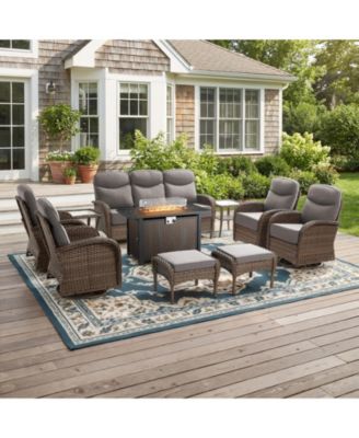 Patio Furniture Set with 6-Inch Thick Cushions, Outdoor Couch and Swivel Rocker Chairs, Wicker Conversation Set for Porch Deck
