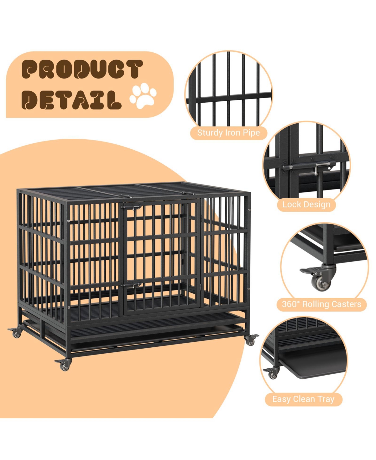 homfan Folding Dog Crate with Wheels