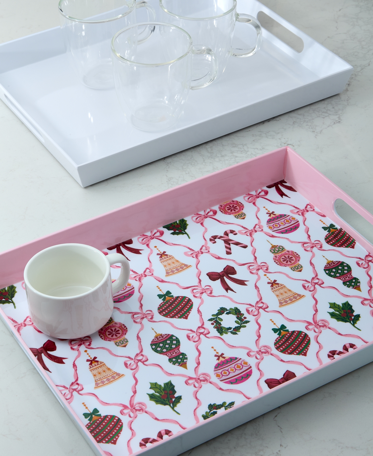 Tinsel And Frost Melamine Ornament Tray, Set of 2