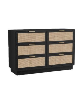 6 Drawer Rattan Dresser with Integrated Cabinet and Legs