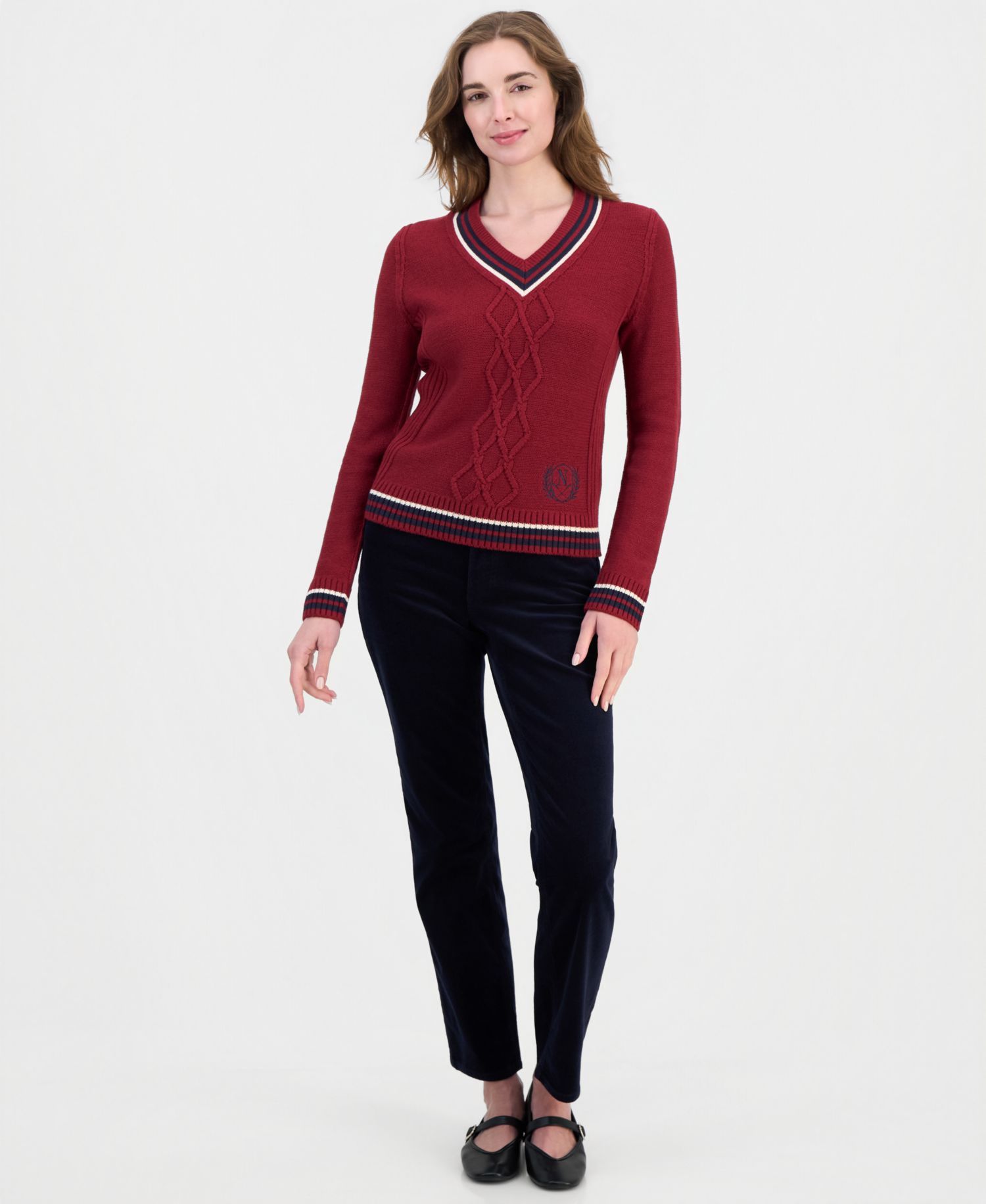 Women's V-Neck Varsity Tipped Sweater