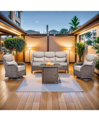 4 Piece Outdoor Patio Furniture Sets with Fire Pit Table,Wicker Sectional Sofa with Patio Swivel Chairs,6 Inch Thick Cushion