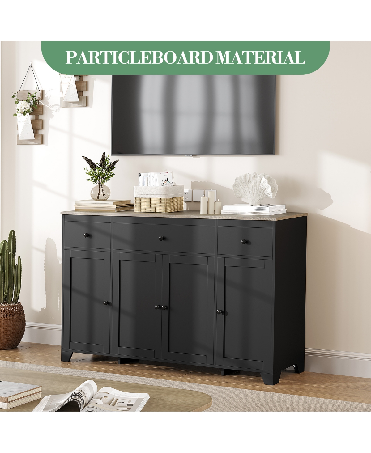 homfan 55" Black Buffet Cabinet