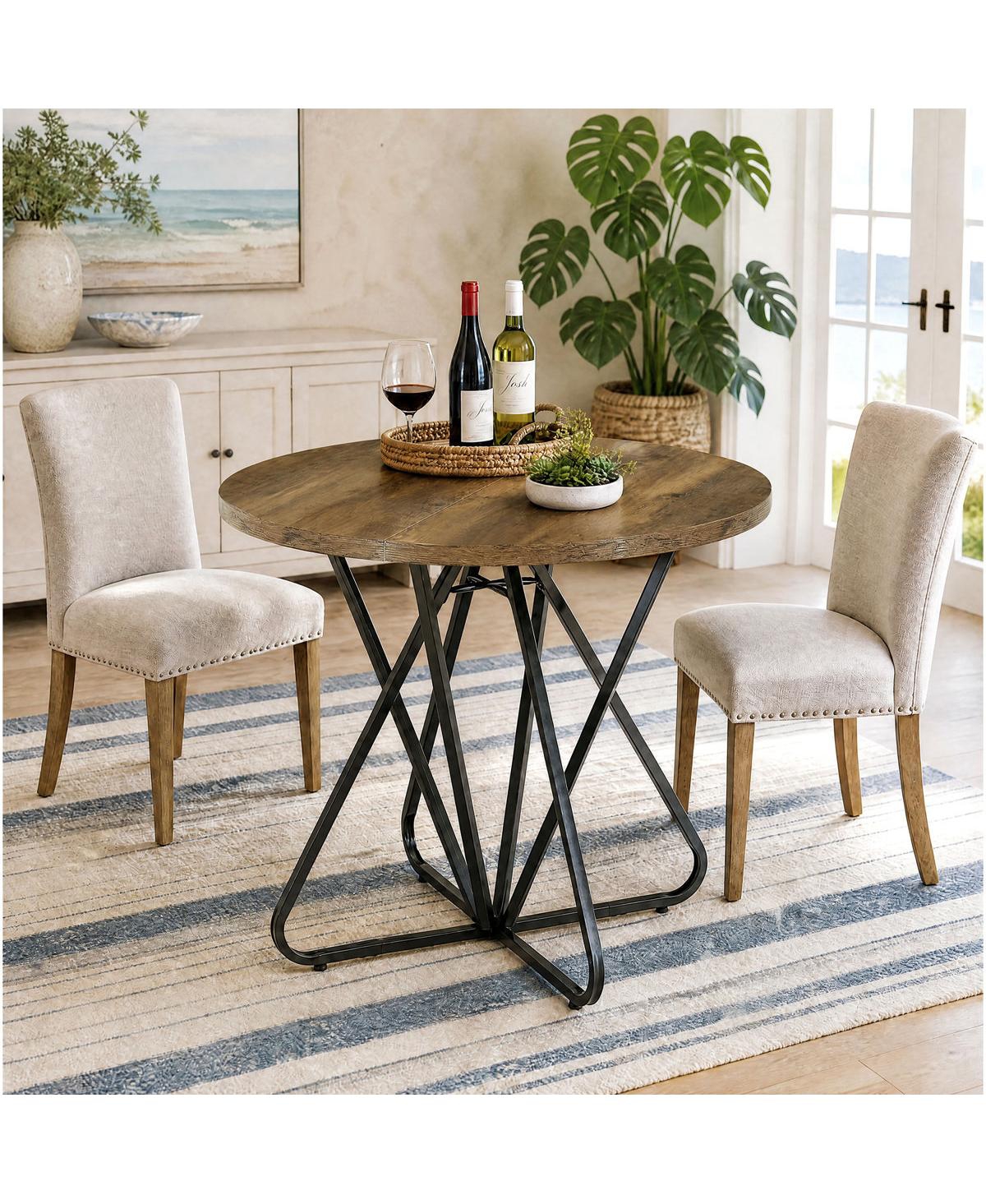 Tribesigns Round Dining Table: 31.5" for 2-4. Farmhouse kitchen table with metal base for dining room, living room, small spaces. Easy assembly.