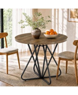 Round Dining Table: 31.5" for 2-4. Farmhouse kitchen table with metal base for dining room, living room, small spaces. Easy assembly.