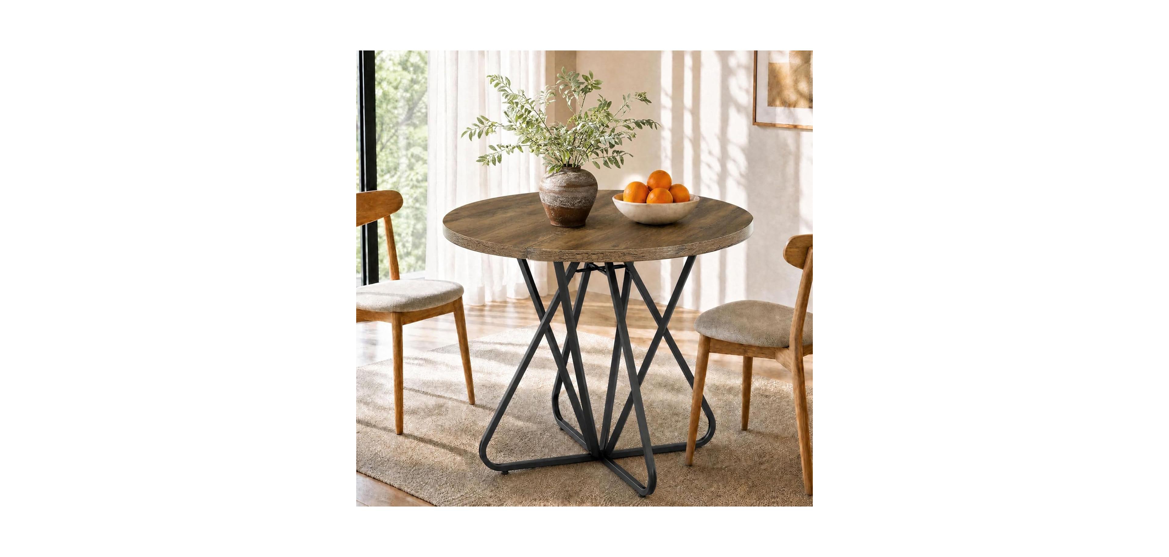 Tribesigns Round Dining Table: 31.5" for 2-4. Farmhouse kitchen table with metal base for dining room, living room, small spaces. Easy assembly.