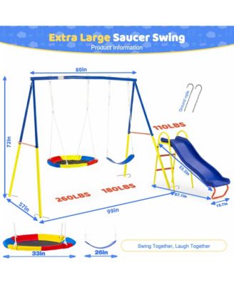 Swing Sets for Backyard with Kids Slide Outdoor Heavy-Duty Metal Playset 3 in 1 Swing Set with Slide