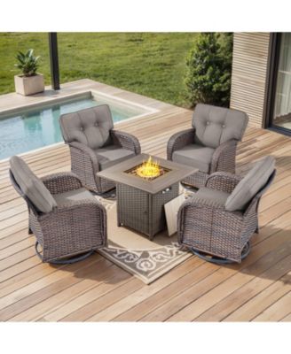 5 Piece Patio Furniture Set,Wicker Swivel Rocker Patio Chairs Set of 4 with 30'' Fire Pit Table Outdoor Furniture Set