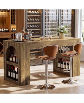 63" Bar Table, Counter Height Table with Storage, Long High Top Counter Table for Kitchen, Dining Room, Home Bar