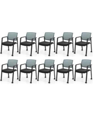 10 Piece Conference Chairs Stackable Office Guest Mesh Chair Waiting Room Wheels