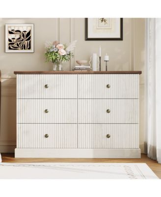 6 Drawer Dresser Chest with Fluted Front and Metal Handles for Bedroom, Guest Room, Apartment, Entryway