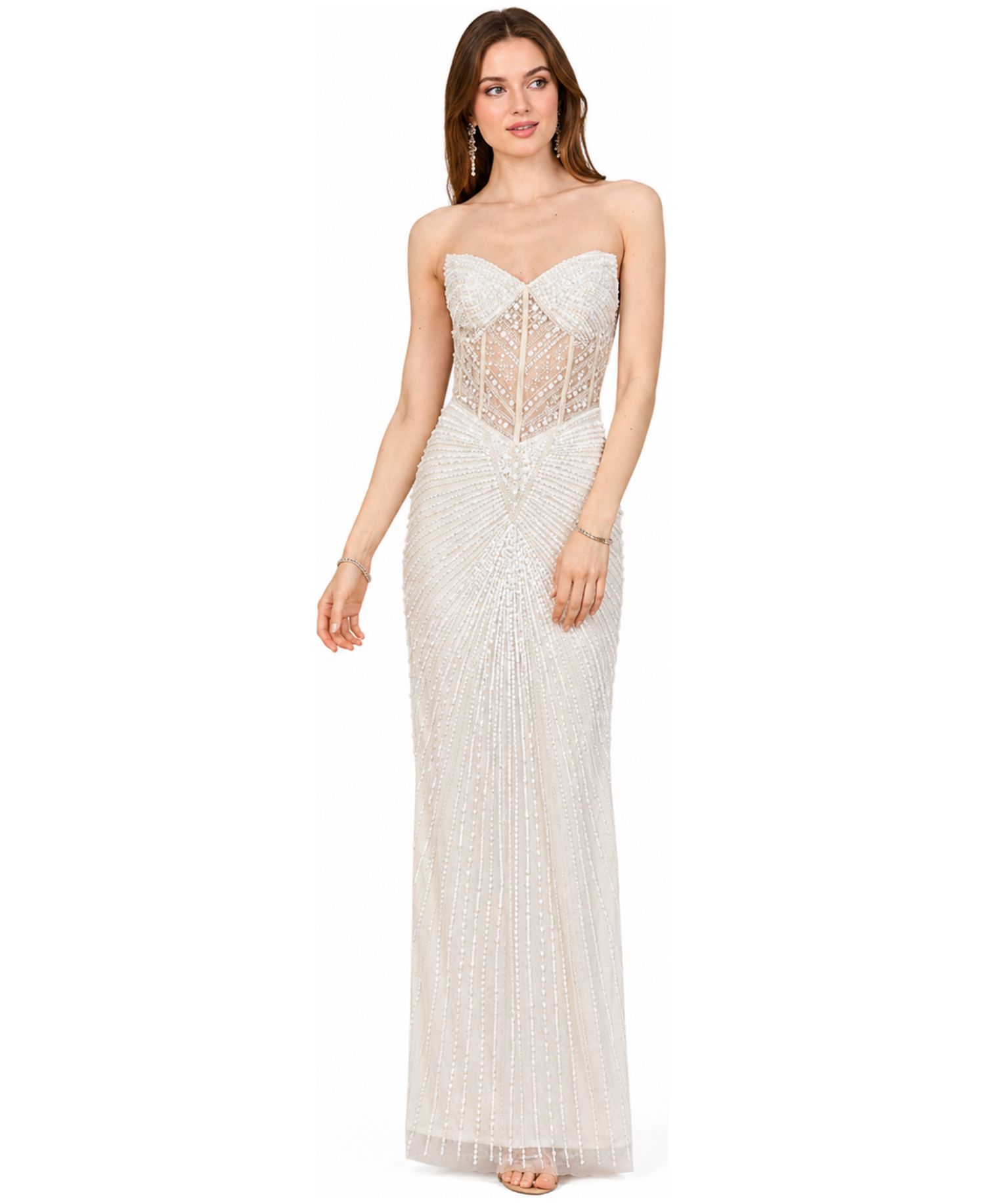 Women's Embellished Strapless Gown with Slit